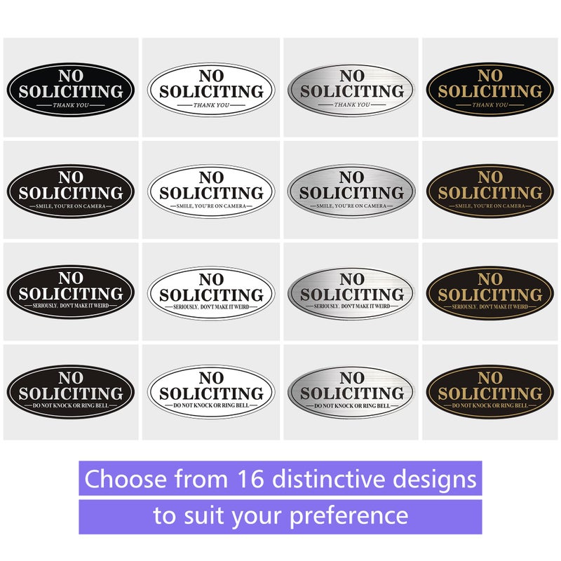 MongFun House Door No Soliciting Sign Metal, 2 Pack Silver Color 7.0 x 3.0 inches, Self-Adhesive Modern Design Aluminum Signs for Office Home Business Company, Waterproof and Weather Resistant - Image 4